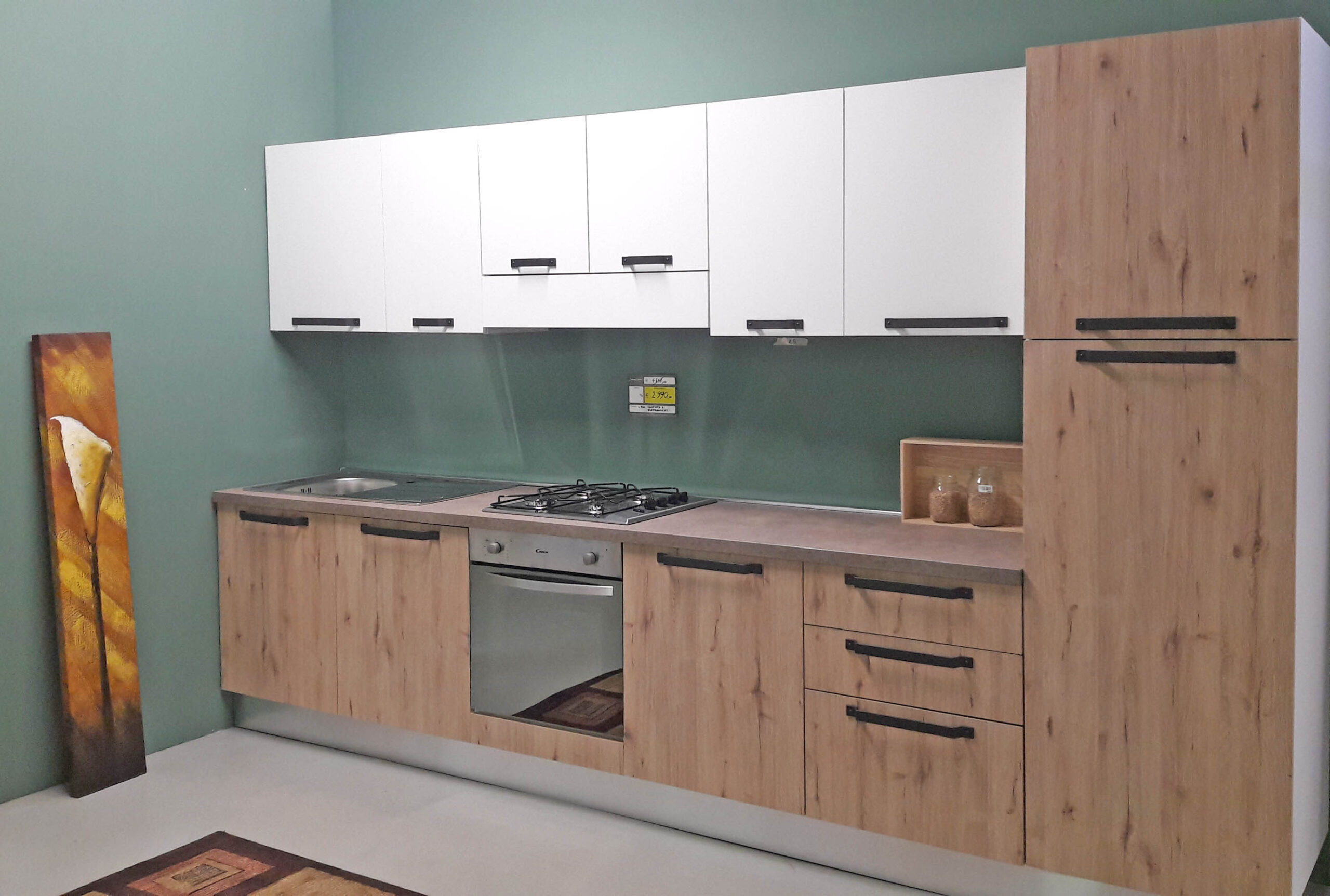 Cucina bianca e legno L.360 - Visma Arredo OUTLET