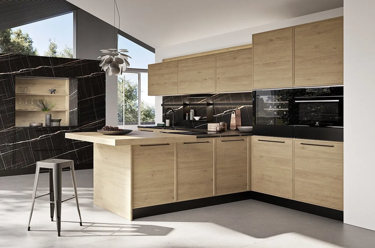 Cucina con penisola rovere chiaro Ar-Due Q01