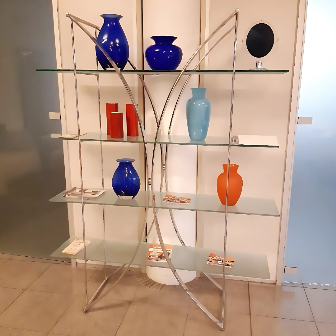 Libreria Design Metallo Cromato Vetro - Visma Arredo OUTLET